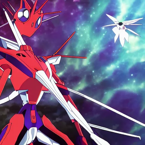 Image similar to anime evangelion, epic space battle with angels and eva-01, high quality, wallpaper