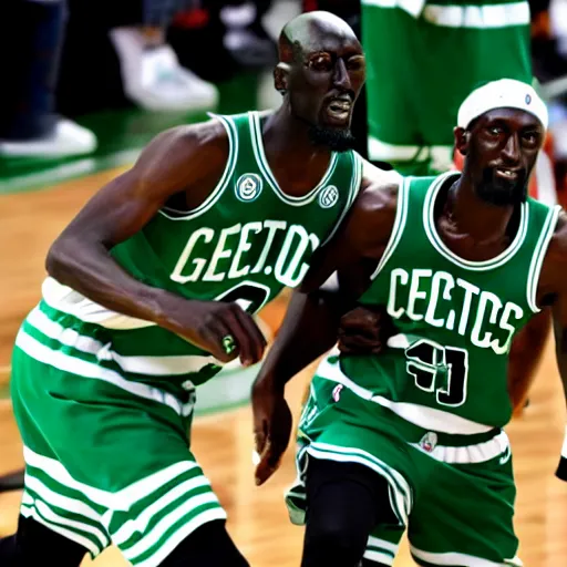 Image similar to 7 year old crayon smoking weed, celtics kevin garnett eating babies