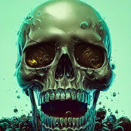Image similar to portrait_of_a_melting_liquid_skull._intricate_abstract._intricate_artwork._by_Tooth_Wu_wlop_beeple_dan_mumford._octane_render_trending_on_artstation suitable for album cover artwork