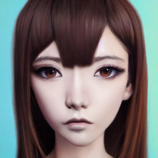 Prompt: realistic portrait of a woman with 3d anime eyes