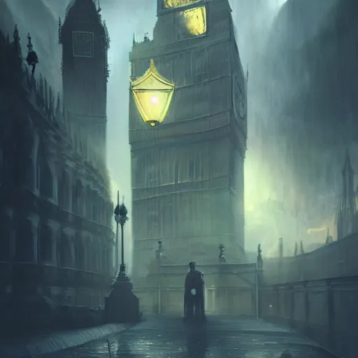 Image similar to 1850's London, dreamscape, dramatic lighting, fantasy art illustration, trending on artstation, Aetherpunk