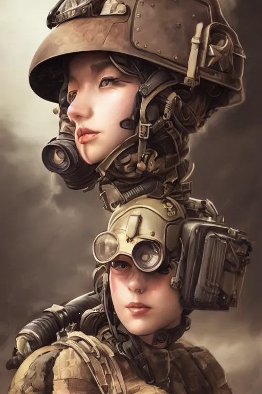 Image similar to portrait of dieselpunk blackpink jisoo soldier girl, helmet, desert, armored, highly detailed, digital painting, face detail, sharp focus, art, illustrations by irakli nadar and loish and ayanamikodon and rossdraws and wlop