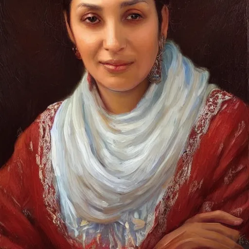 Image similar to portrait of an algerian woman ( 3 5 ) from algeria in 2 0 2 1, an oil painting by ross tran and thomas kincade