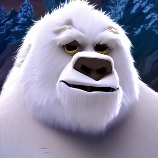 Image similar to concept art for the yeti, a white snow primate, in style of disney animation, expressive face, detailed face, detailed eyes, full body, feminine face, tracer overwatch, disney, pixar