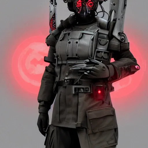 Prompt: close up of futuristic dystopian regime soldier, plasma gun, blonde hair, fox ears, human, character sheet, concept design, contrast, hot toys, kim jung gi, greg rutkowski, zabrocki, karlkka, jayison devadas, trending on artstation, 8 k, ultra wide angle, pincushion lens effect, red and black color scheme