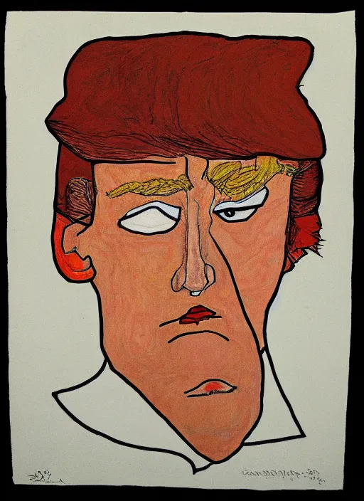 Image similar to Portrait of a sad Donald Trump by Egon Schiele