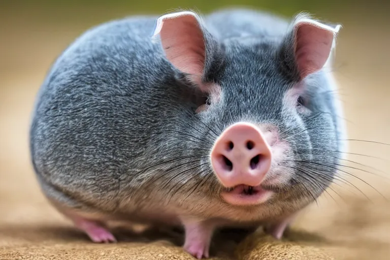 Image similar to a pig chinchilla!!! hybrid! hyper realistic!! realistic lighting!! wildlife photographer of the year!!! bold natural colors, national geographic, hd, wide angle, 8 k