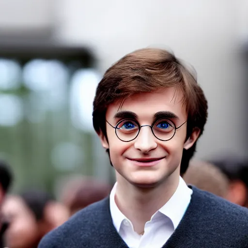 Image similar to attractive harry potter at the apple event, photographed by reuters, photograph, canon mark ii, f / 1. 2, trending on twitter, clear photo