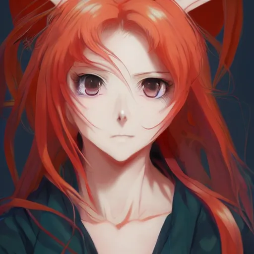 Image similar to anime portrait of a fox gitl as an anime girl by Stanley Artgerm Lau, WLOP, Rossdraws, James Jean, Andrei Riabovitchev, Marc Simonetti, and Sakimichan, trending on artstation