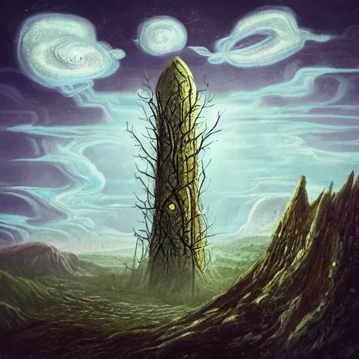 Image similar to the wicked, weird, strange, odd tower, fantasy surrealist landscape