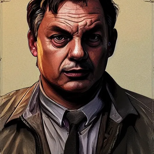 Image similar to [Viktor Orban as a bird as GTA character, closeup, D&D, intricate, elegant, highly detailed, digital painting, artstation, concept art, matte, sharp focus, illustration, art by Artgerm and Greg Rutkowski and Alphonse Mucha and Enki Bilal]