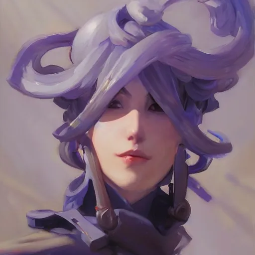 Image similar to greg manchess portrait painting of violet evergarden as overwatch character, totally whack, medium shot, asymmetrical, profile picture, organic painting, sunny day, matte painting, bold shapes, hard edges, street art, trending on artstation, by huang guangjian and gil elvgren and sachin teng