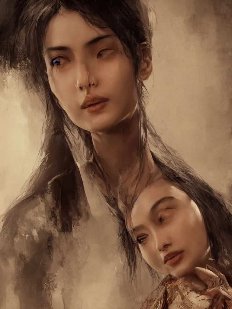 Prompt: a beautiful longshot portrait of a tall thin stunning Nepalese model in the movie The Piano, intricate, elegant, highly detailed, artstation, concept art, smooth, sharp focus, illustration, award-winning, masterpiece, in the style of Cedric Peyravernay