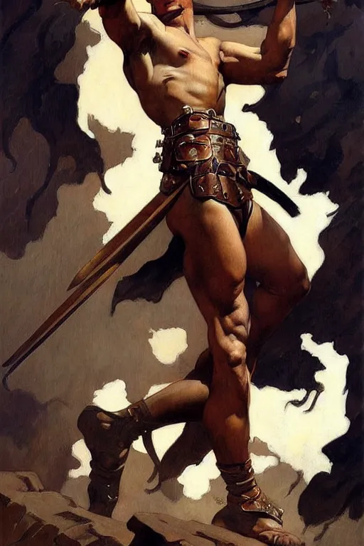 Image similar to warrior, attractive male, character design, painting by j. c. leyendecker, gaston bussiere, frank frazetta, tom of finland, trending on artstation