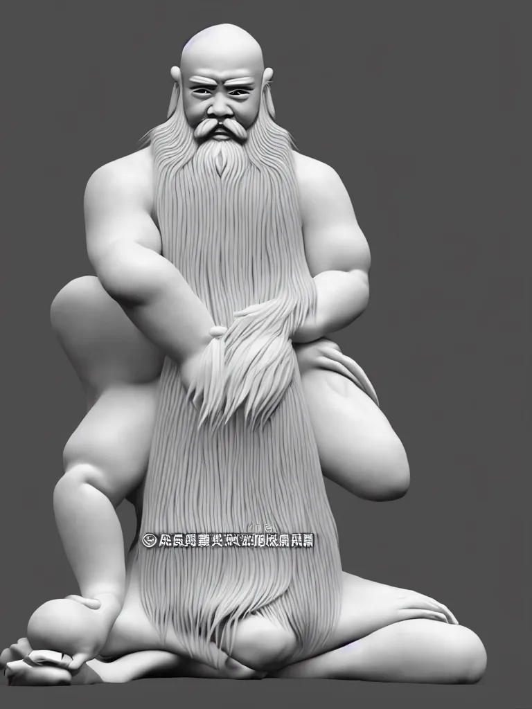 Image similar to the whole body of fuxi in chinese mythology, long white hair, long white beard, kind and solemn, sit on the ground, 3 d render, hyper detailed, 4 k hd