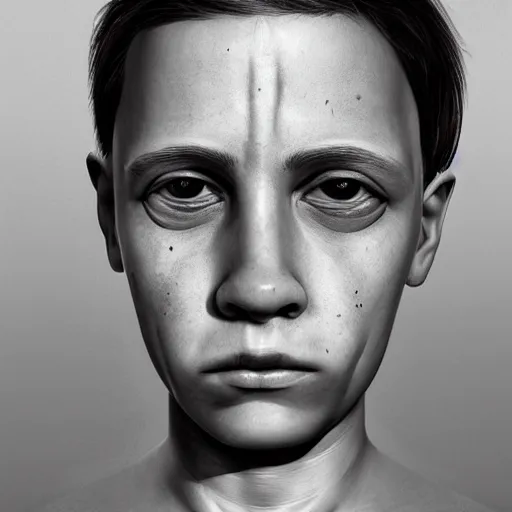 Image similar to high quality high detail portrait by juan francisco casas, hd, unsettling look in the eyes, photorealistic lighting