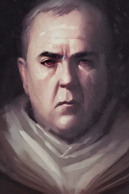 Image similar to thomas aquinas by Greg Rutkowski, painting, portrait, D&D, trending on artstation