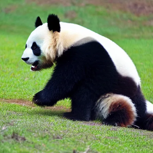 Image similar to a panda mowing his lawn