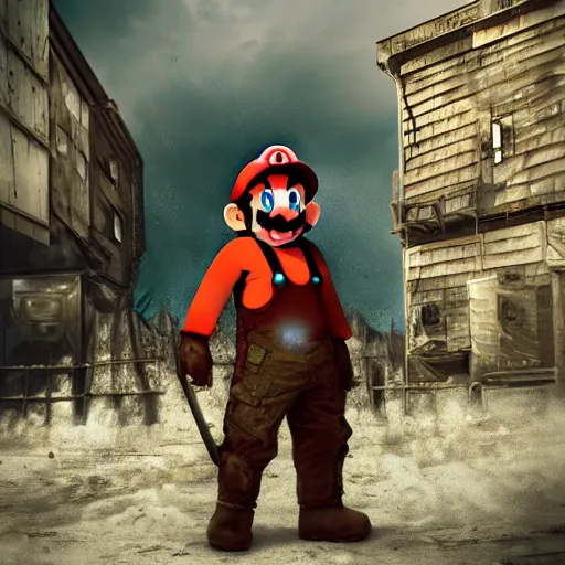 Prompt: live action post - apocalyptic super mario, berserk, unreal engine render, artstation, digital painting,