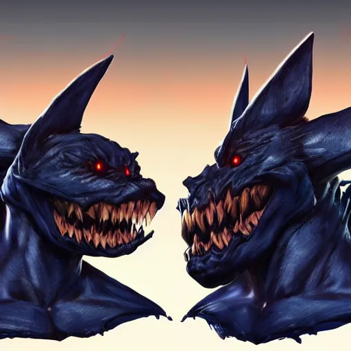 Image similar to front and back character view of scary, giant, mutant, mutated, dark blue humanoid bat, glowing red eyes, flying above a stormy ocean, sharp teeth, acid leaking from mouth, realistic, giant, bat ears, bat nose, bat claws, bat wings, furred, covered in soft fur, detailed, trending on artstation clean concept art and sheet that using unreal engine 5 render and hyper detailed 3D texture with cinematic software light 85mm f/1.4