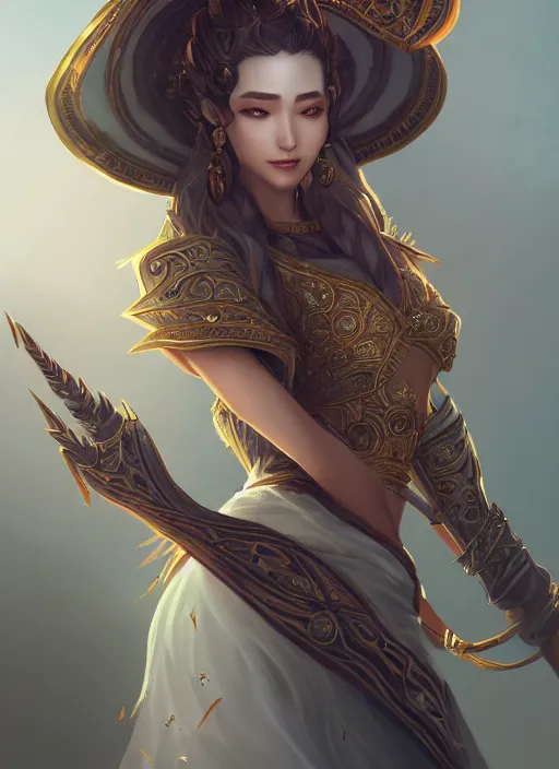 Prompt: a highly detailed illustration of khutulun, intricate, elegant, highly detailed, centered, digital painting, artstation, concept art, smooth, sharp focus, league of legends concept art, wlop.