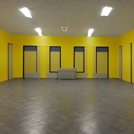 Image similar to empty 9 0 s birthday party room with no windows and yellow walls