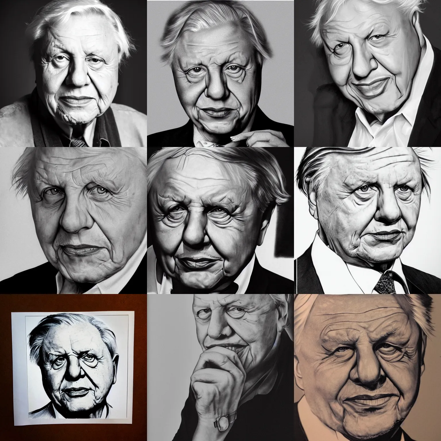 Prompt: david attenborough inked portrait