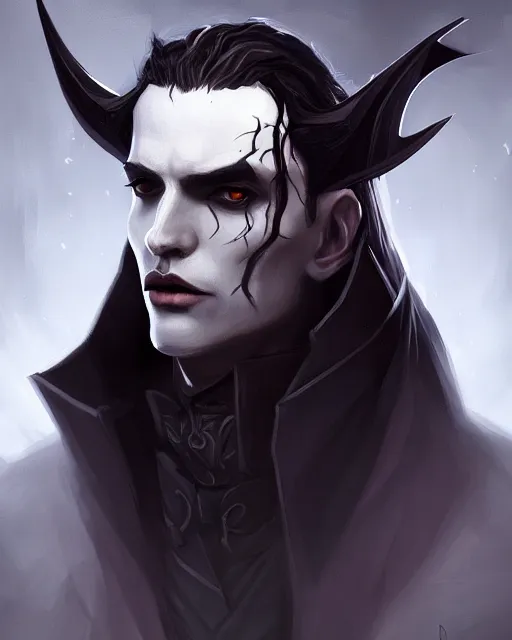 Image similar to a portrait of a vampire lord, grim - lighting, high - contrast, intricate, elegant, highly detailed, digital painting, artstation, concept art, smooth, sharp focus, illustration