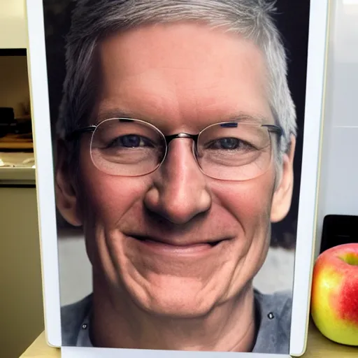 Image similar to an apple with tim cooks face