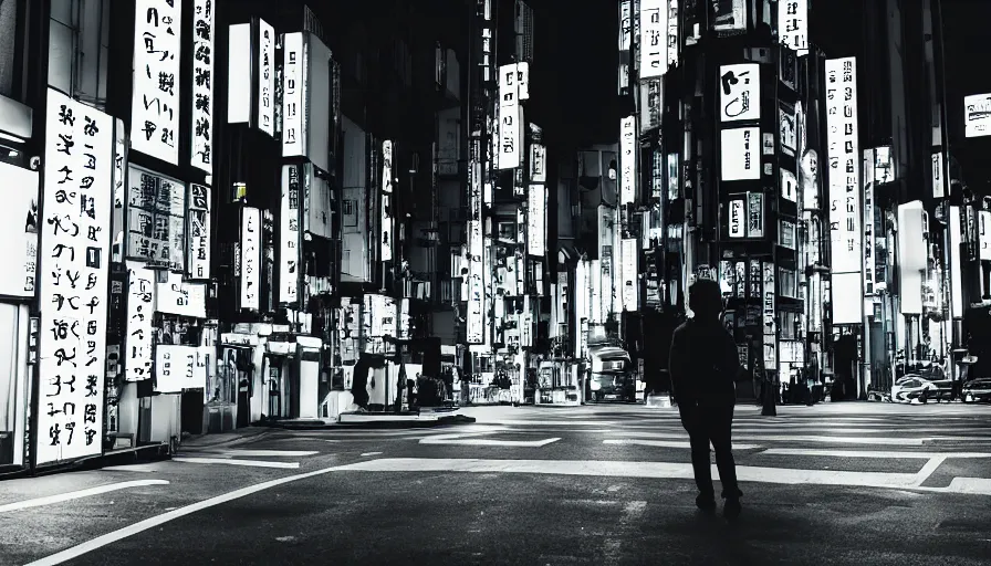 Prompt: A photograph of a Cyborg exploring Tokyo at night