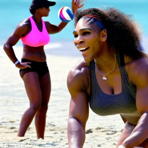 Image similar to Serena Williams playing volleyball at the beach