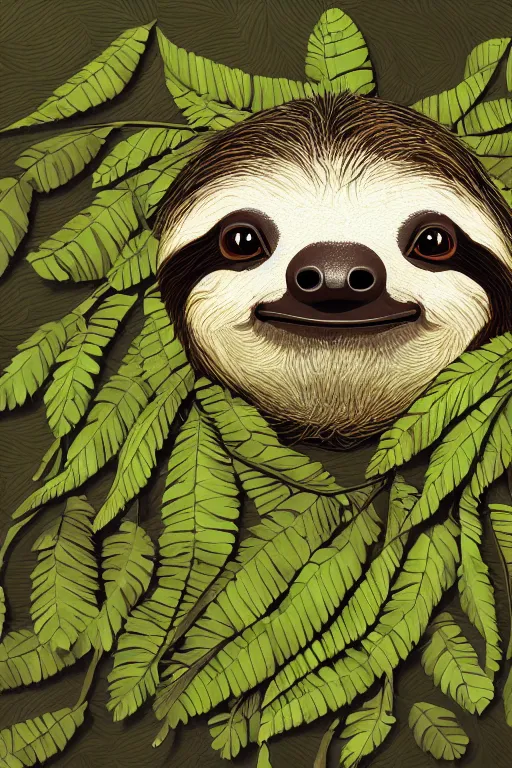 Prompt: a sloth made from leaves, highly detailed, digital art, sharp focus, trending on art station, plant, anime art style