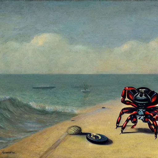 Image similar to A portrait of a mechanical crab on the beach, Henrique Alvim Corrêa, Joan Roig i Soler, ocean, waves, favela