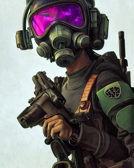 Image similar to anime key visual of a young female swat officer, neon, futuristic gas mask, cyberpunk, futuristic, stunning, highly detailed, digital painting, artstation, smooth, soft focus, illustration, art by artgerm and greg rutkowski and alphonse mucha