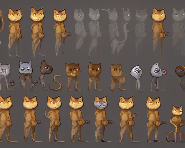 Image similar to king cat character reference sheet, trending on artstation, indie games, digital art