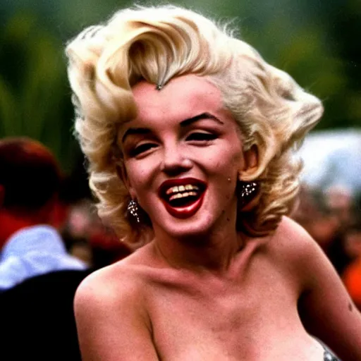 Prompt: award winning historical photo of marilyn monroe entertaining at woodstock 6 9