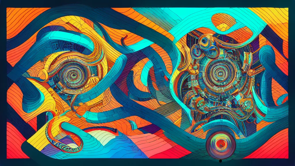 Prompt: twisted turn of fate abstraction, centered award winning ink pen illustration, isometric abstract illustration by dan mumford, edited by craola, technical drawing by beeple and tooth wu, tiny details by artgerm and watercolor girl, symmetrically isometrically centered