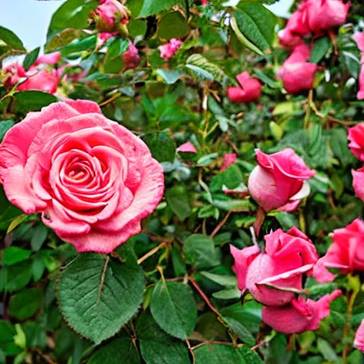 Prompt: inside the jungle of tree - sized roses