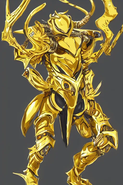 Image similar to a anime showing the new golden armor zodiac Knight by tatsuya Yoshikawa artist Rendering the frog constellation armor . full of details, by utsurowazaru mono and jet set radio , ,concept art, trending on artstation and cell shading