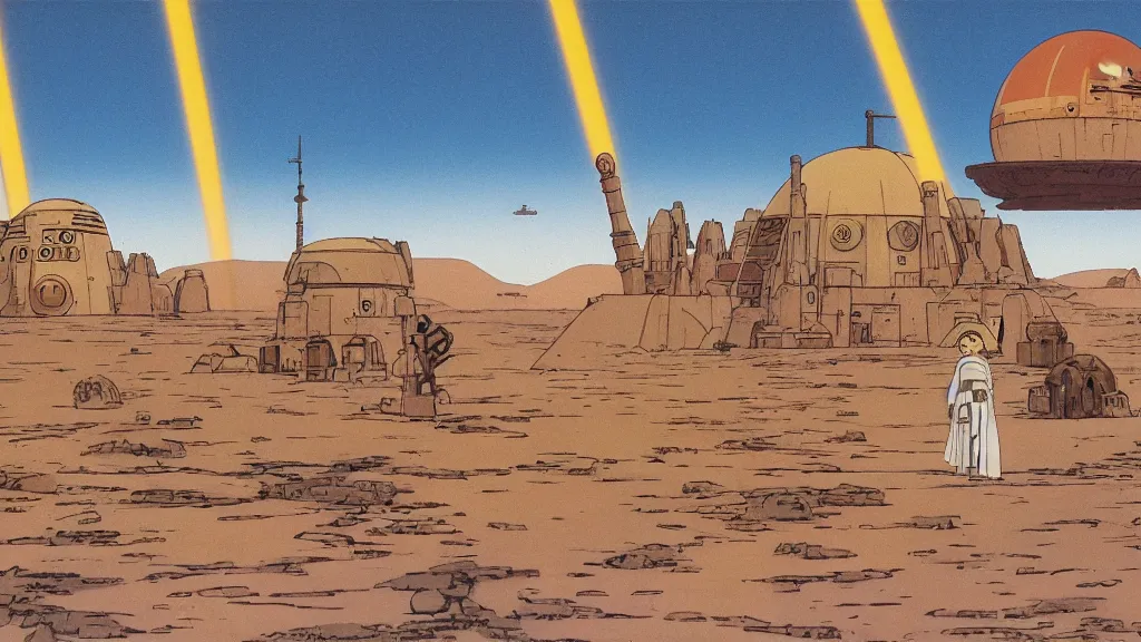 Image similar to tatooine landscape Star Wars a new hope 1977 studio ghibli animation