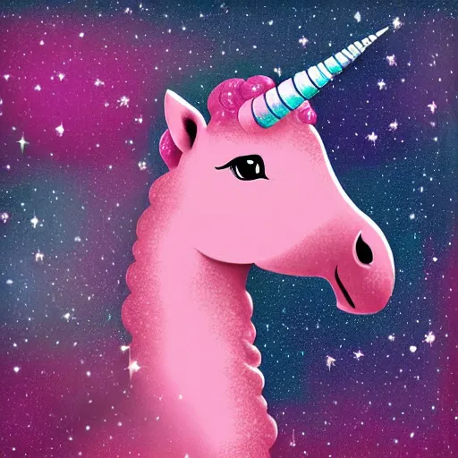 Prompt: pink unicorn, harmony of the universe, digital art