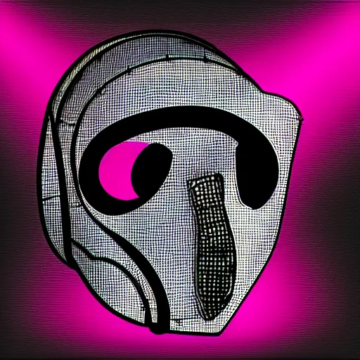 Prompt: wireframe high contrast gas mask on a pink gradient background