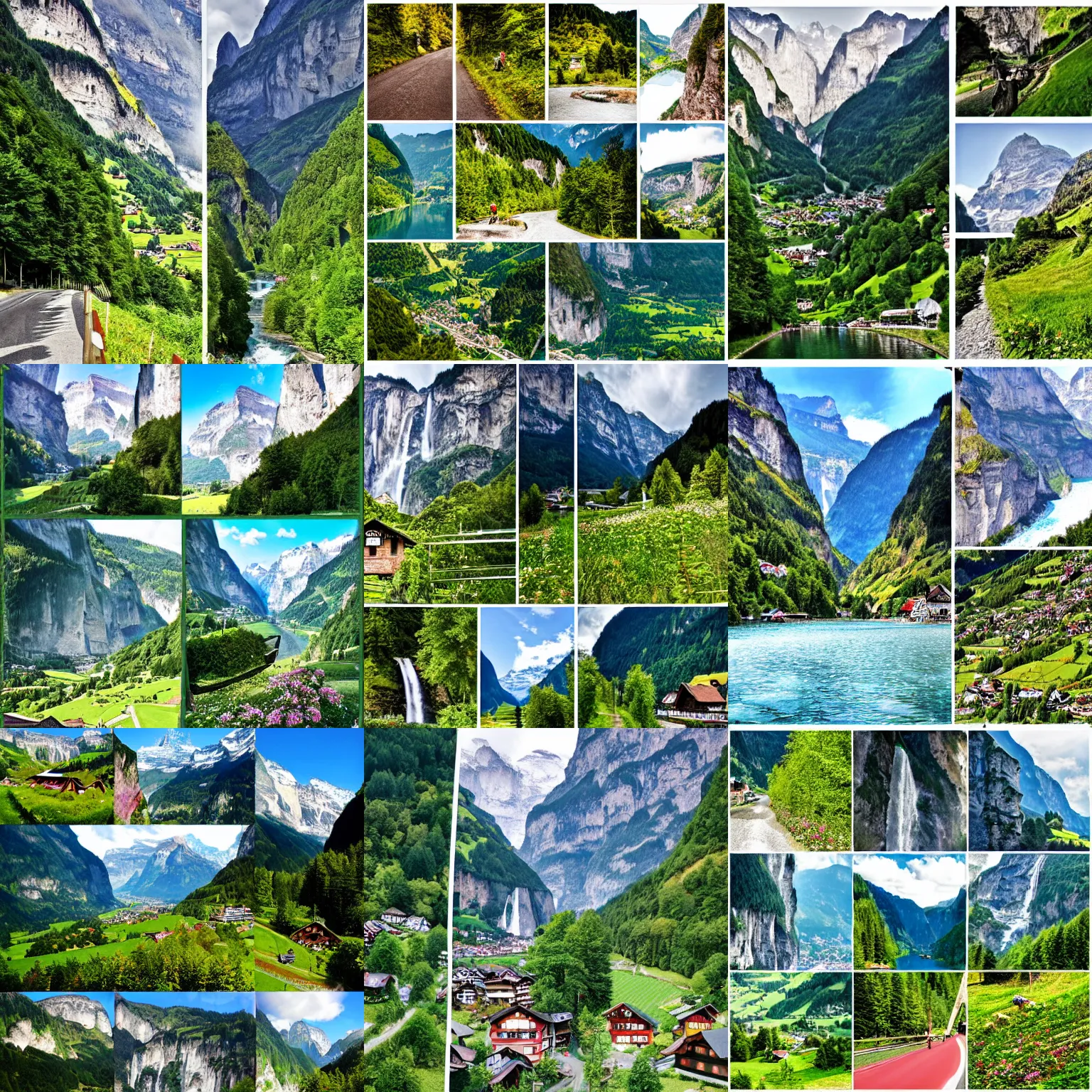 Prompt: Lauterbrunnen Valley, nature collage by Natasha Chomko