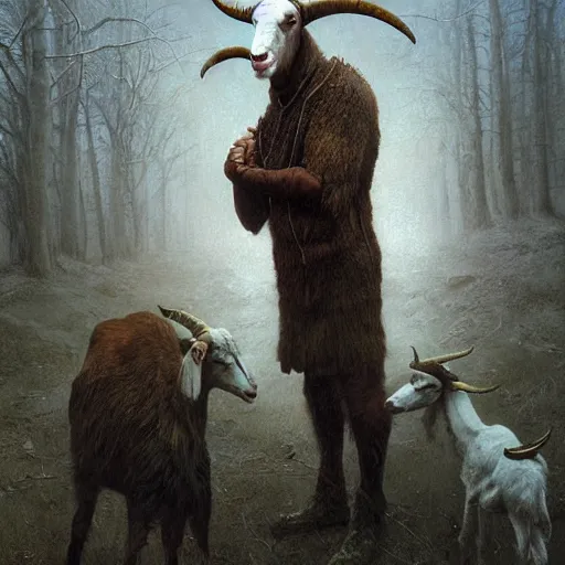 Image similar to vladimir putin, anthropomorphic goat transformation putin, putin hybrid, macabre, horror, by donato giancola and greg rutkowski and wayne barlow and zdzisław beksinski, digital art