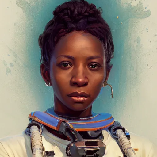 Image similar to highly detailed portrait of an african american woman in with the exosuitin gta v, stephen bliss, unreal engine, fantasy art by greg rutkowski, loish, rhads, ferdinand knab, makoto shinkai and lois van baarle, ilya kuvshinov, rossdraws, tom bagshaw, global illumination, radiant light, detailed and intricate environment