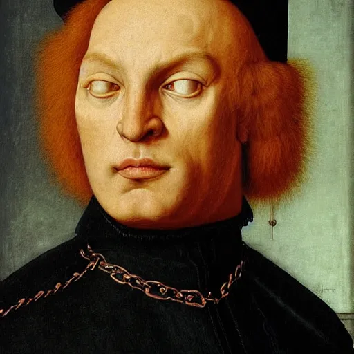 Image similar to 3/4 bust portrait of a high fantasy elf mall cop by Jan van Eyck