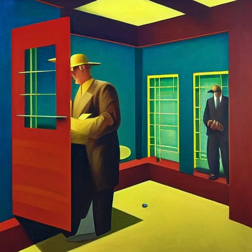 Prompt: isometric maze by pj crook, edward hopper