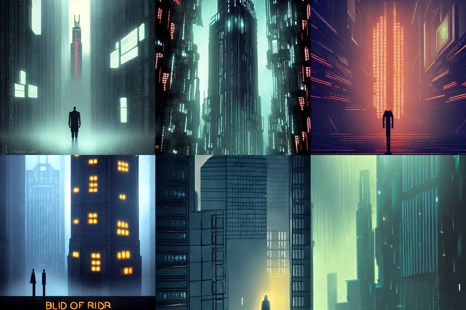 Prompt: artwork of a building and humanoid in a nice scenery in the style of blade runner,