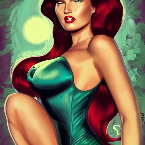 Image similar to a pinup illustration of megan fox in the style of anna dittmann and in the style of alex ross.