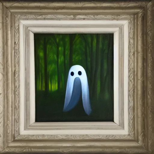 Image similar to a ghost in the forest oil painting